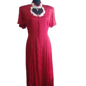 Vintage 90s Frederick's Floral Damask Lace Dress